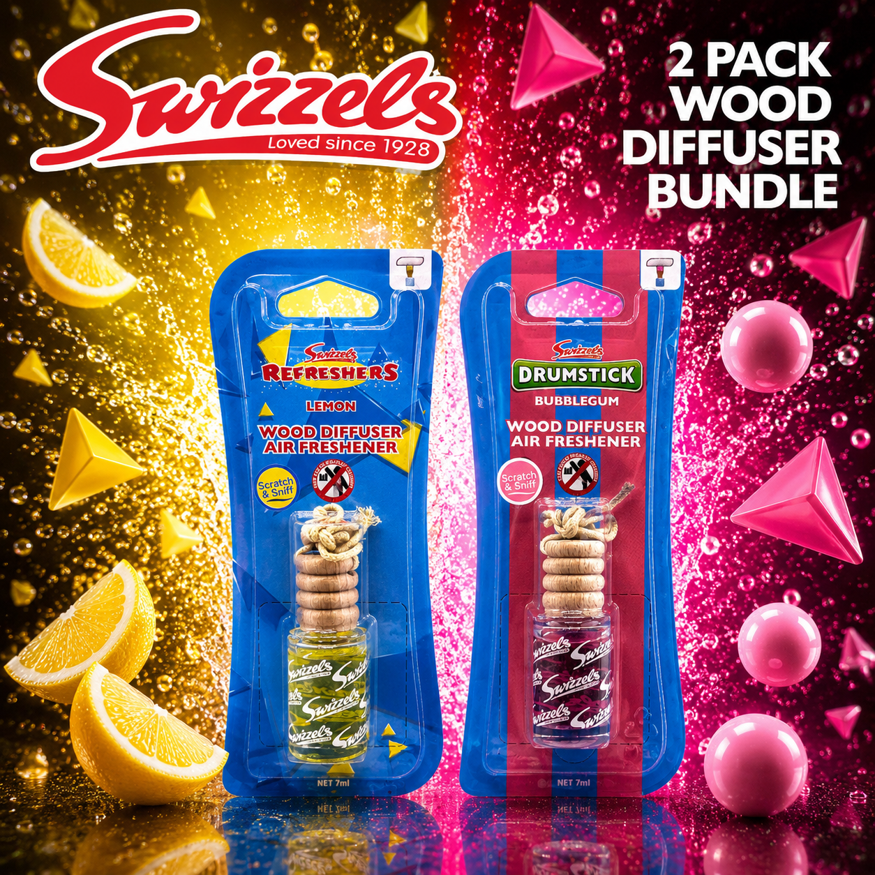 Swizzels 2 Pack Wood Diffuser Bundle Flava Car Scents