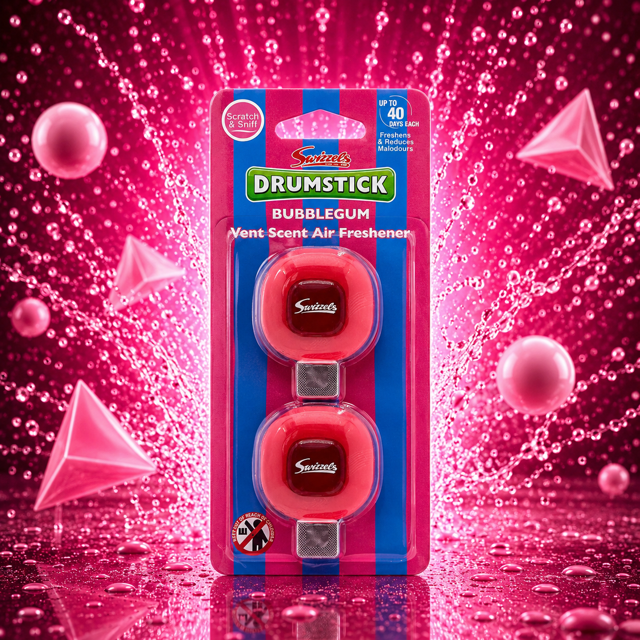 Swizzels Bubblegum Drumstick Twin Vent Clip Car Air Freshener Flava Car Scents