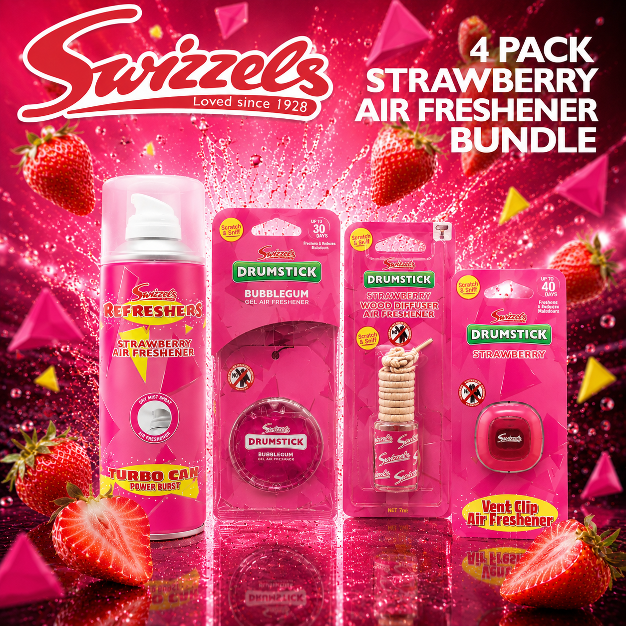 Swizzels 4 Pack Bubblegum Drumstick Bundle Flava Car Scents