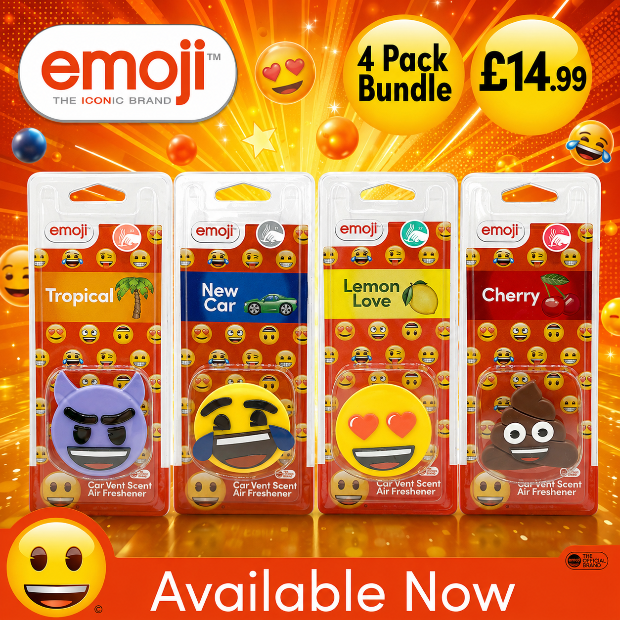 Emoji™ Vent Clip Car Air Freshener - 4 Pack Bundle Flava Car Scents